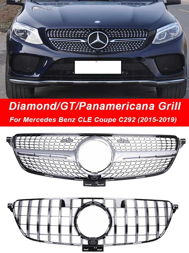 For Mercedes Benz GLE Coupe C292 Front Bumper Panamericana GT Grille Diamond Style Grill 2015 2016 2017 2018 2019 Black Silver