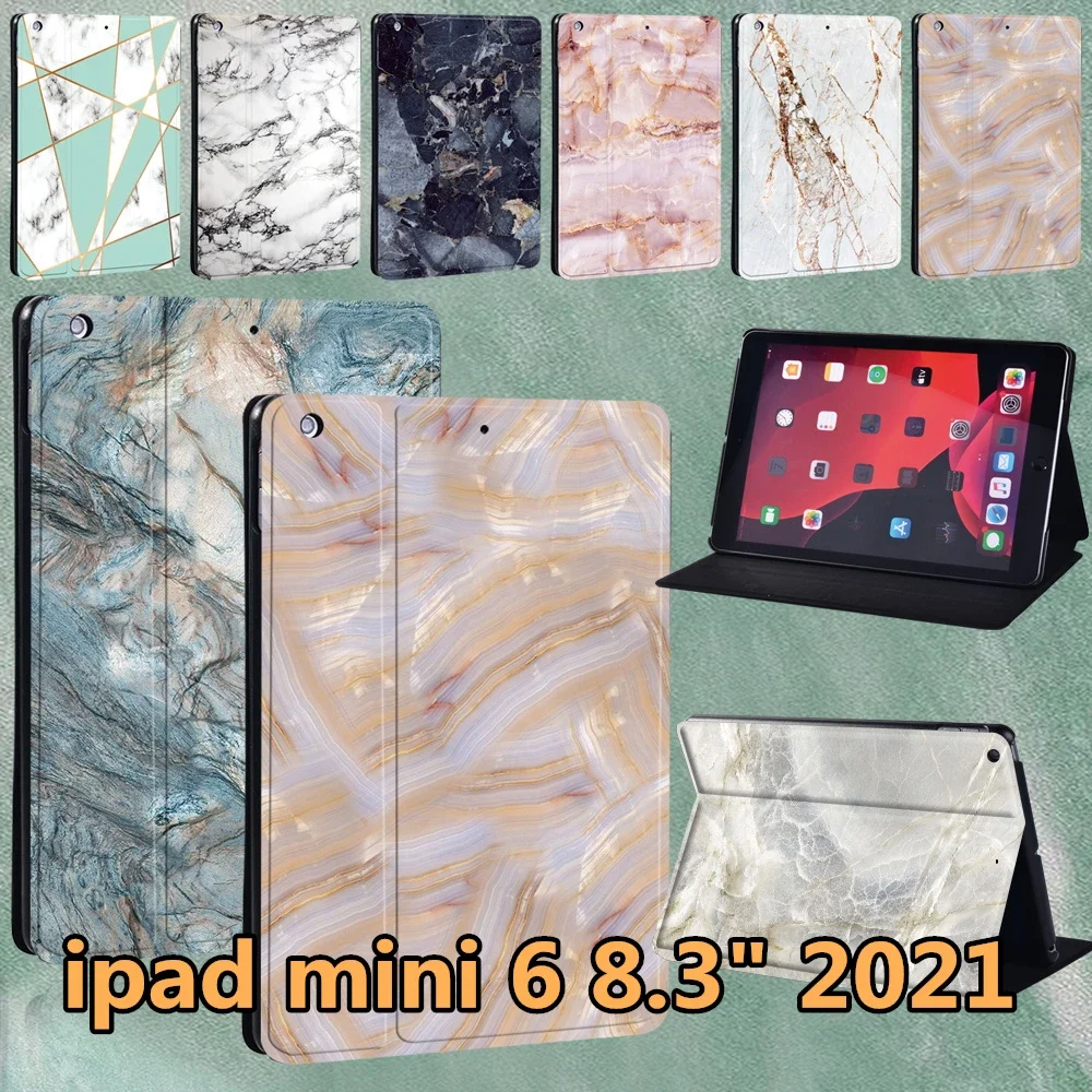 

For Funda IPad Mini 6 A2567 A2568 A2569 Case Ultra Thin Apple IPad Mini 6 2021 8.3" Case Leather Marble Pattern Protective Cover