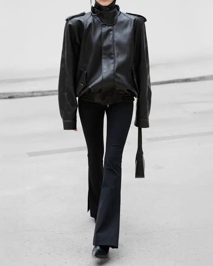 Mulheres sólida gola jaqueta de couro casual manga cheia lapela botão zíper solto jaquetas curtas 2026 senhora primavera outono wear