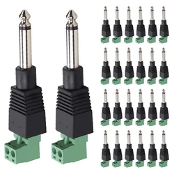 5/20/100PCS Mono 6.35mm TS Male to 2Pin 2 Screw hole Fixed Cable Adapter Connector 2P Screw Fixed Line DIY  Audio Connector