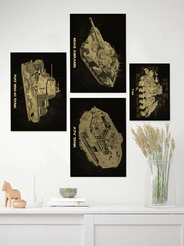 Tank Mechanical Structure Analysis Poster Vintage Kraft Paper Prints and Posters Wall Stickers Home Room Decor  Painting