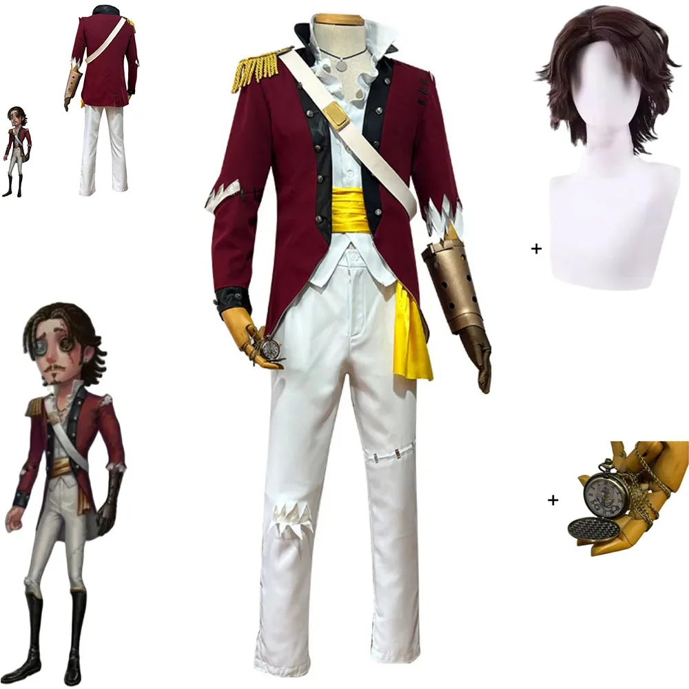 

Костюм для косплея Game Identity V Jose Baden First Officer, костюм для взрослых мужчин, красное пальто, военная форма, полный комплект, парик, костюм на Хэллоуин