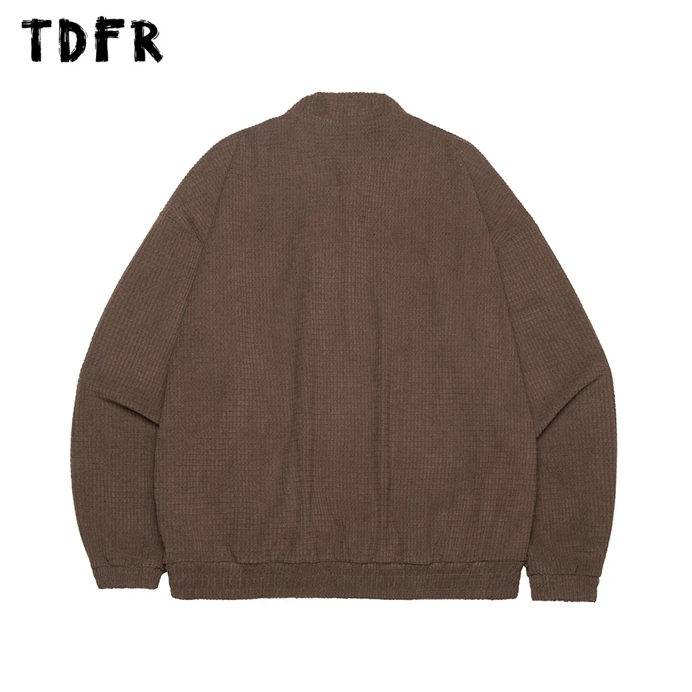 Waffle texture Solid Color Sweatshirts Mens Autumn Casual Streetwear Drawstring Collar Loose Long Sleeve Sweatshirts Men