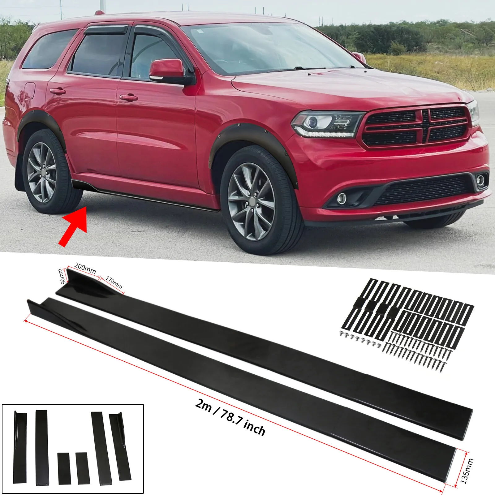 

Для Dodge Durango 78.7" глянцевые черные накладки на пороги (расширители)