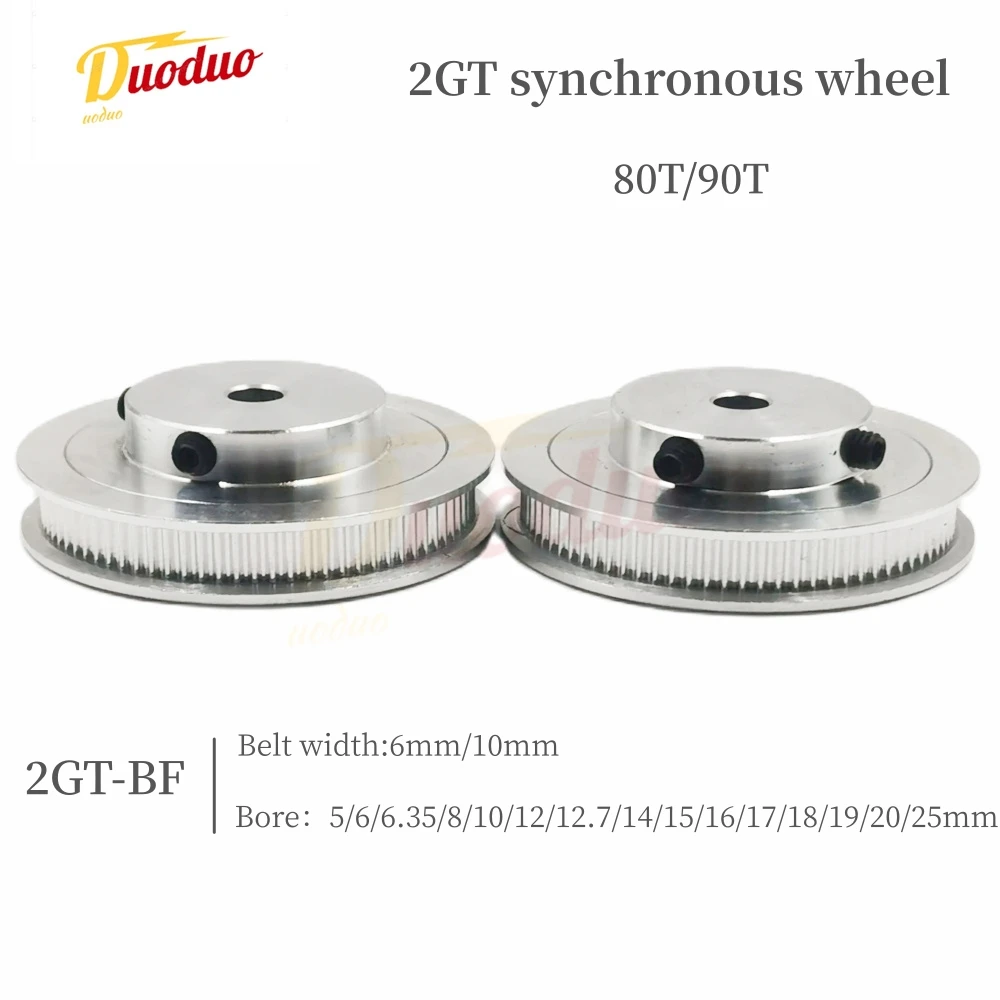 

2GT/GT2 Timing Pulley 80T/90 Teeth Bore 5/6/6.35/8/10/12/12.7/14/15/16~25mm Tooth pitch 2mm Synchronous Wheels Belt Width 6/10mm