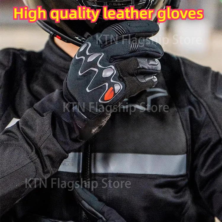 2024 New High quality leather Racing gloves - Sports Motorcycle Full Finger gloves - Vintage motorcycle gloves