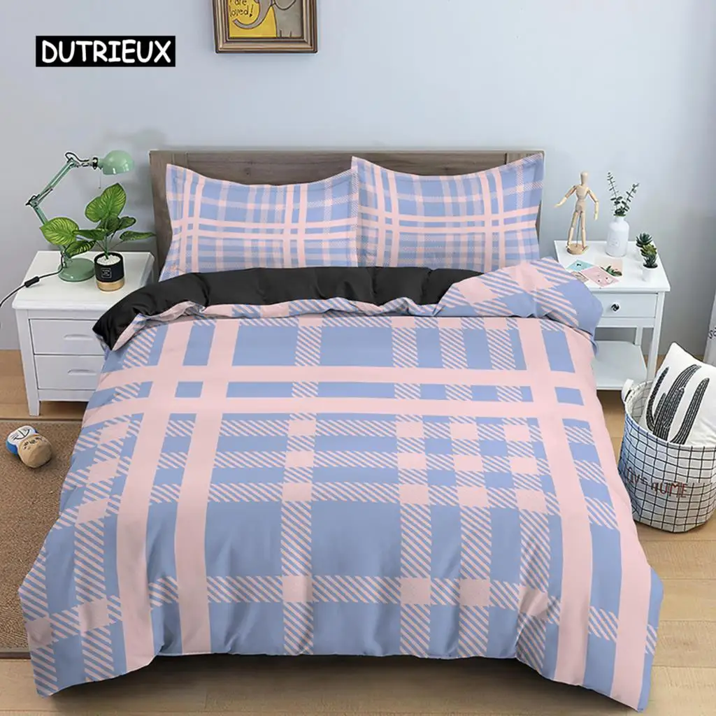 

Plaid Bedding Set Geometry Retro Style Duvet Cover Set Queen King Size Comforter Covers For Women Men Kids Bedroom Decoration