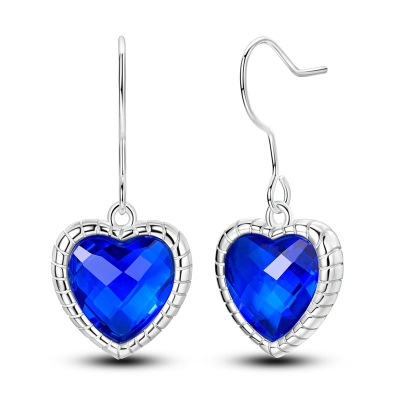 

925 Sterling Silver Earrings Women Sparkling Blue Heart Shape Drop Earring For Anniversary Wedding Jewelry Gifts