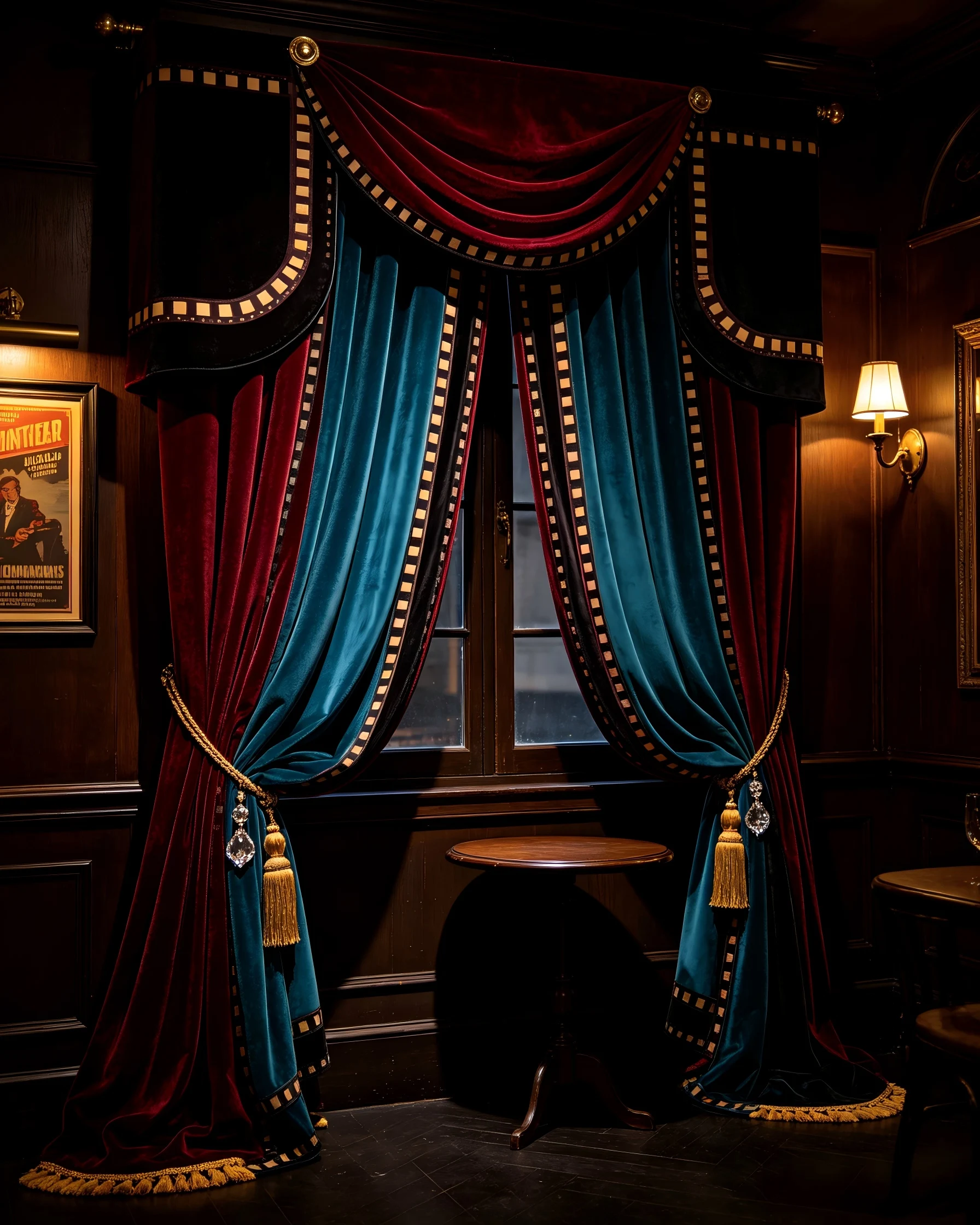 2003417   Wine Red x Peacock Blue Velvet Splicing Curtain
