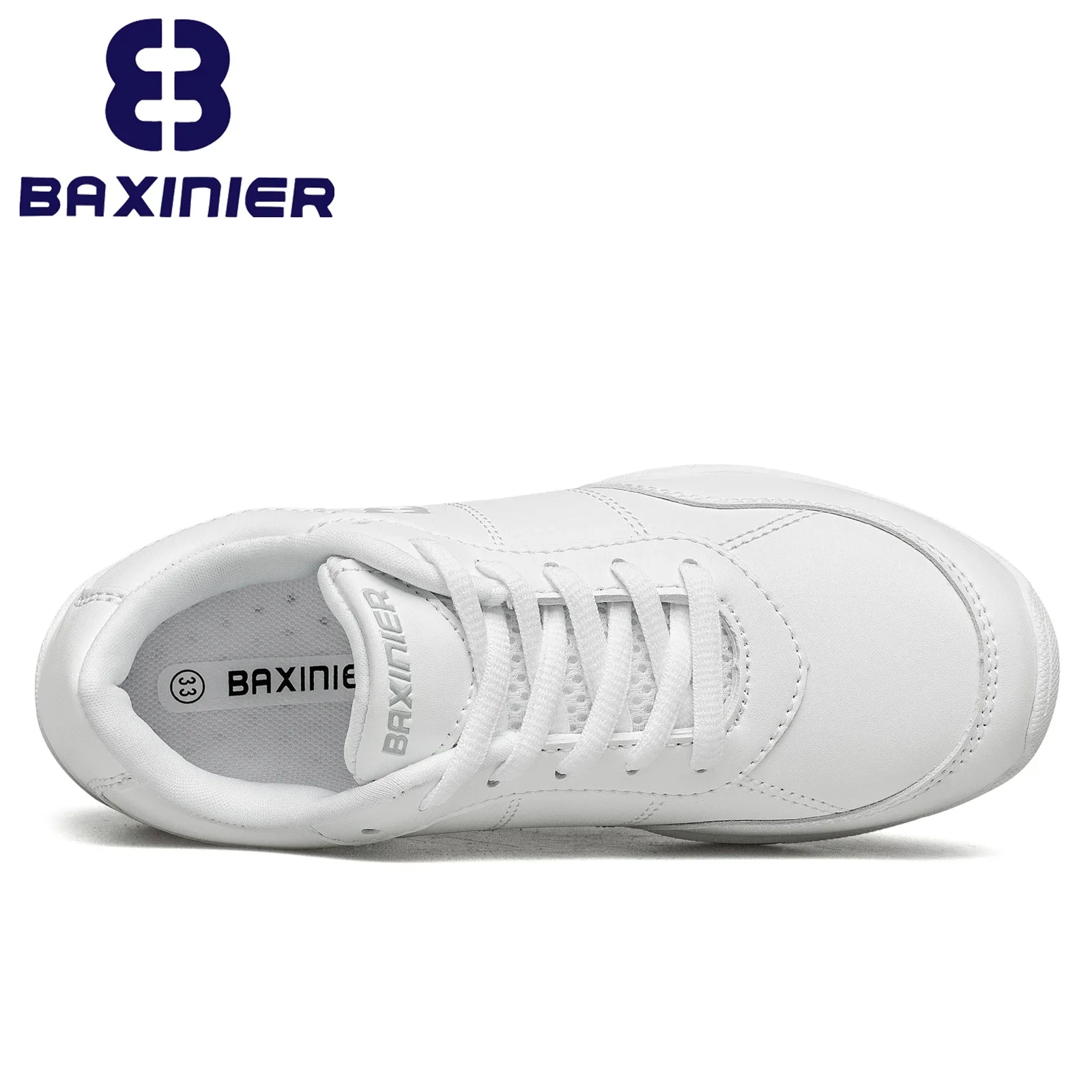 BAXINIER Girls White Cheerleading Shoes Lightweight Youth Cheer Competition Sneakers Kids Training Dance Shoes