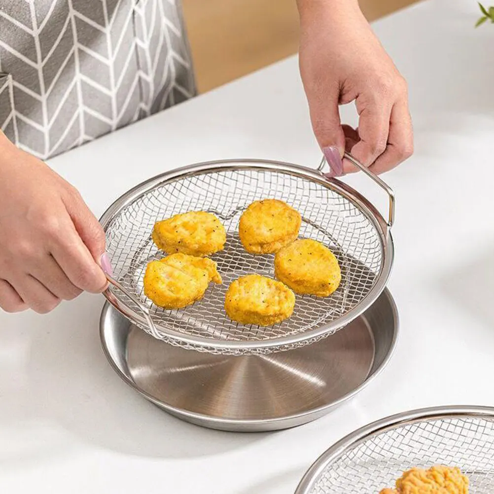 

Stainless Steel Frying Food Plate Multi-Use Snacks Serving Tray Household Dessert Barbecue Mesh Filter Large Capacity