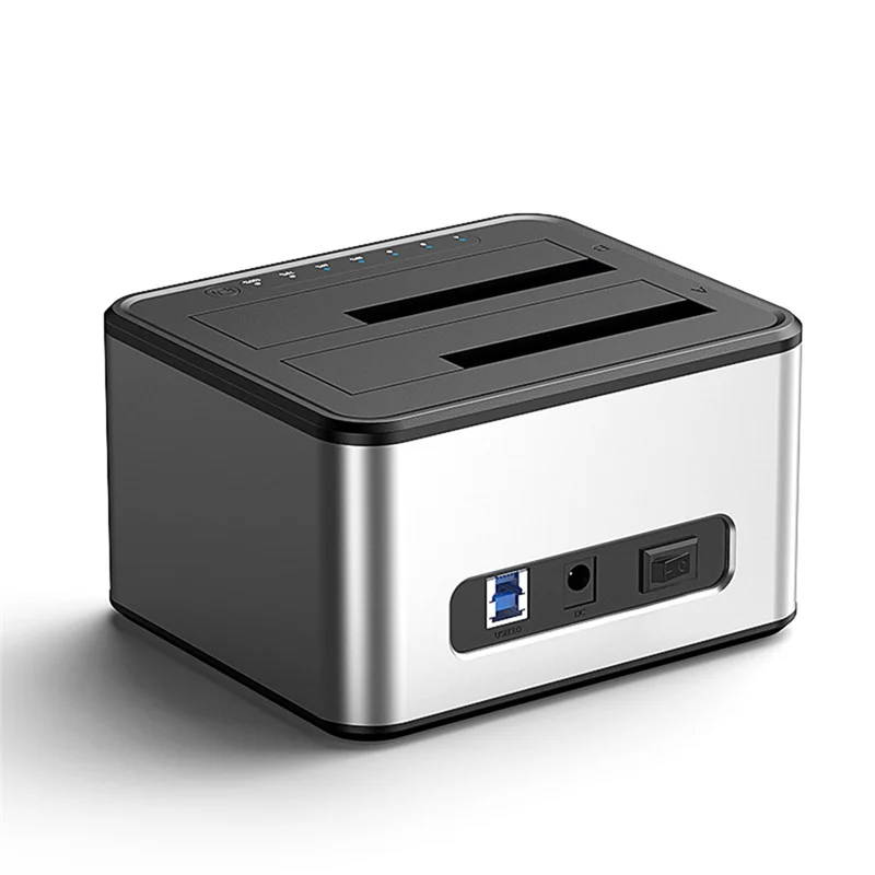 2.5/3.5 Polegada SSD Gabinete de disco rígido externo Dual-Bay Estação de encaixe de disco rígido SATA para USB 3.0 HDD Case