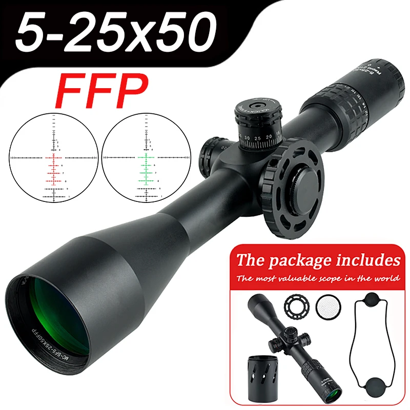 Tactical Hunting First Focal Plane 5-25X50 Red Green Reticle Optics Reflex Airsoft Riflescope Accessory Fits 11mm/20mm RailMount