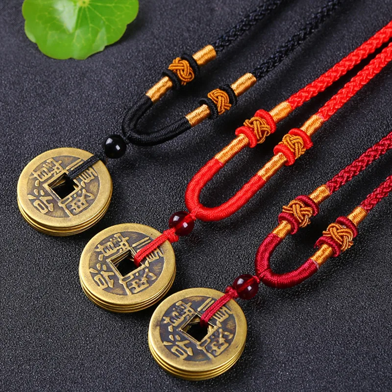 Lucky Copper Coin Money Charm Five Emperors Feng Shui Pendant to Ward Off Evil Spirits Necklace for Men And Women