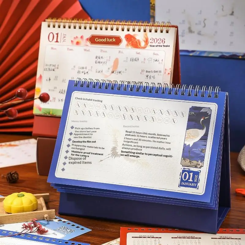 2026 New Desk Calendar Retro Chinese Large Desktop Calendar Annual To Do List Monthly Daily Calendar Planner Time Manegement