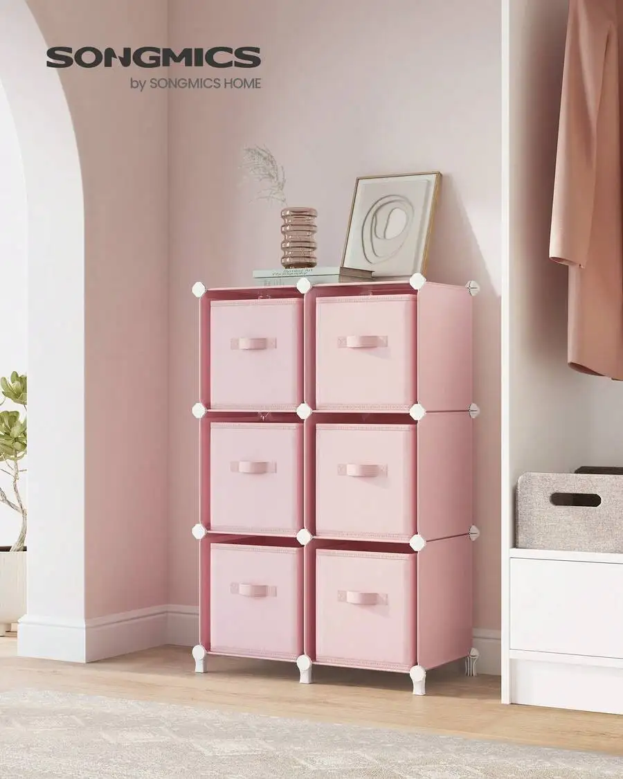 Cube Storage Organizer With Storage Boxes, Set Of 6-Cube Organizer, 6 Collapsible Non-Woven Fabric Bins, Customizable, Space-Sav