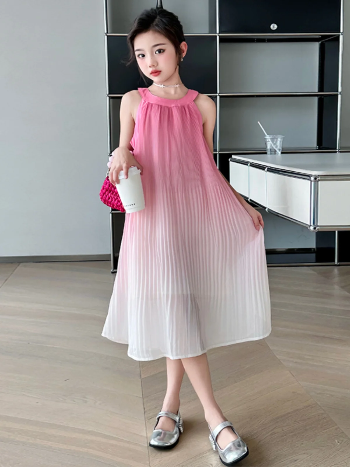 

Girls Summer Beach Dr Strap Long Skirt Korean Sle Children's Clothing Big Kids Holiday Dres 6-4 Years Old Girls