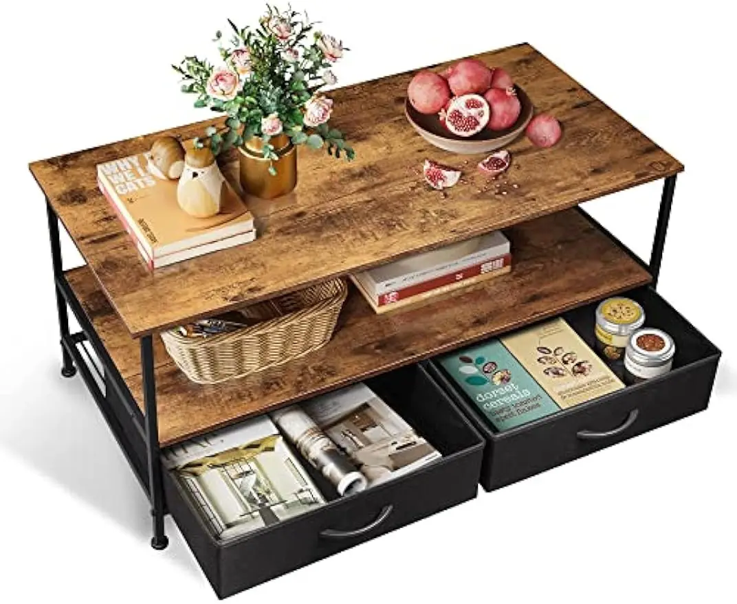 

Coffee Table with Storage, 39.4" Rectangle Wood Coffee Table for Living Room