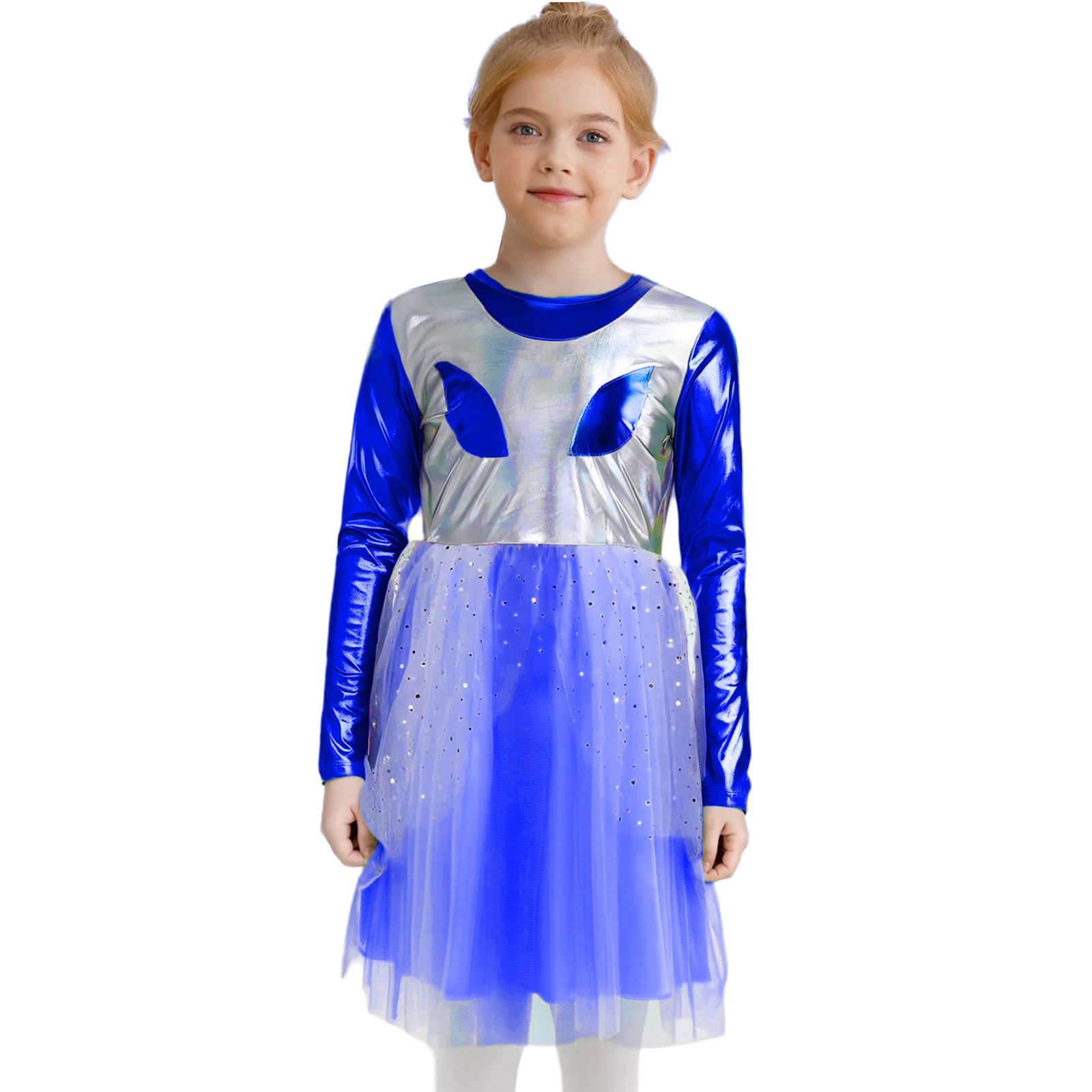 

Костюм для косплея «Чужой» для девочек на Хэллоуин, космический милый робот, ролевая игра, тематическое праздничное платье, тюлевое платье с длинными рукавами и блестками