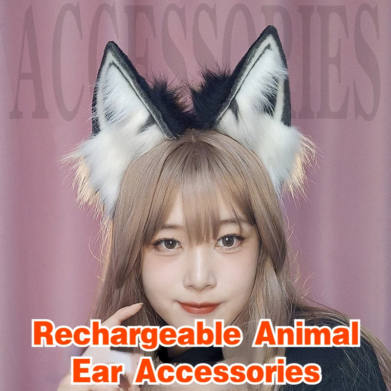 

Rechargeable Animal Ear Accessories Cosplay 코스프레Exhibition Lolita Cute Plush Handmade Movable Headgear Prop Simulation Hair Hoop