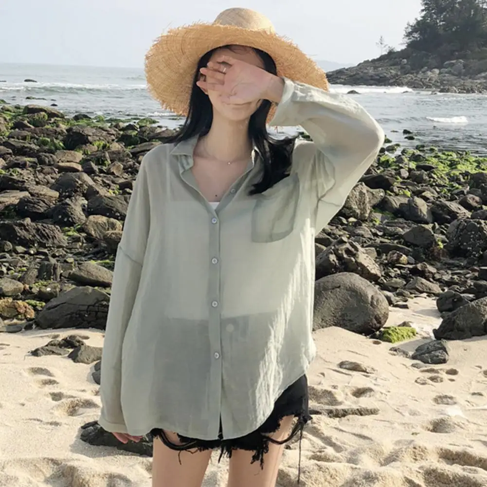 Moisture wicking Sun เสื้อผู้หญิงบาง Anti uv แขนยาวชายหาดสีทึบหลวมนุ่มสบายๆสําหรับ Sun