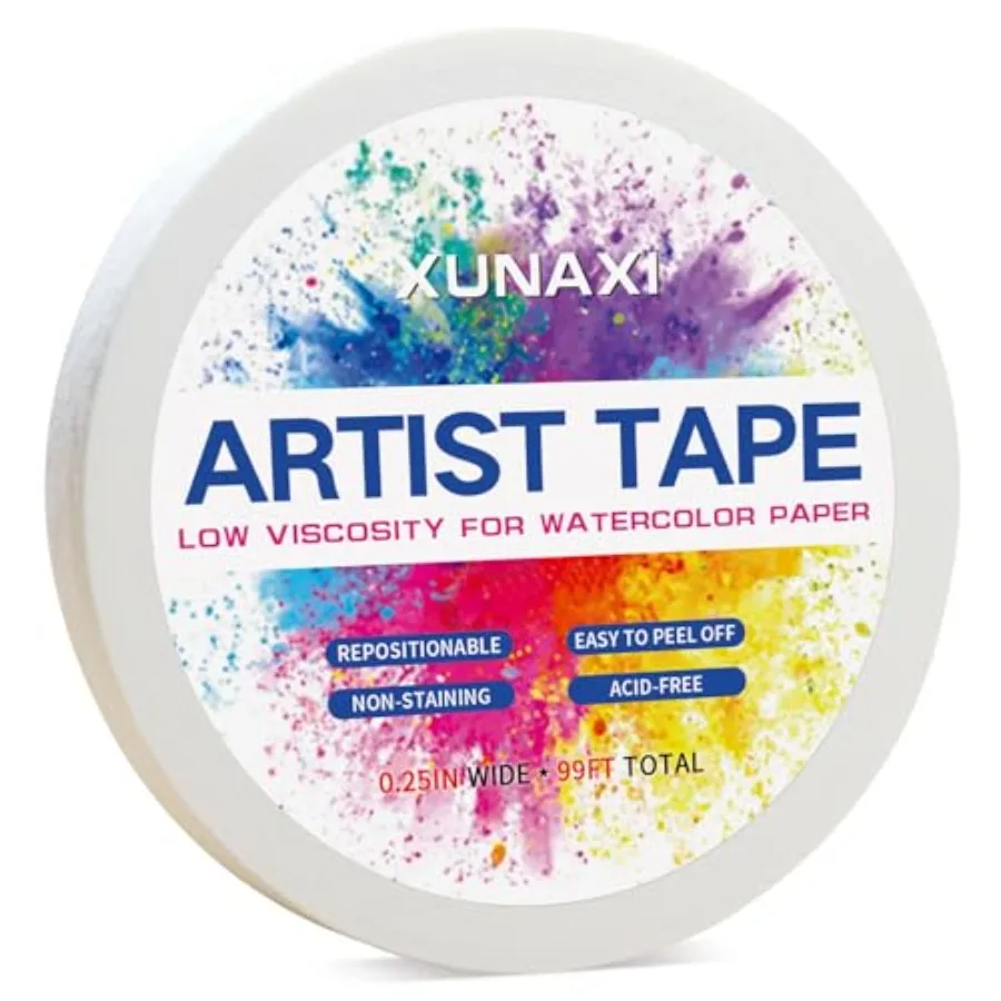 1 Pack Art Tape, Artist Tape for Watercolor Paper Low Tack White Painters Tape for Drafting Art Painting Canvas Framing Acid Fr