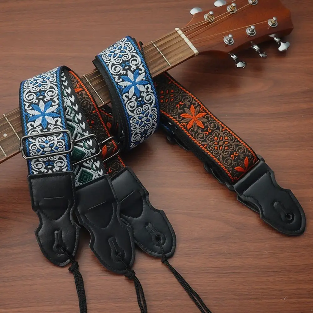 Ethnic Style Guitar Strap Fashion with Pick Clip Adjustable Guitar Crossbody Strap Embroidery Guitar Accessories Ukulele Straps