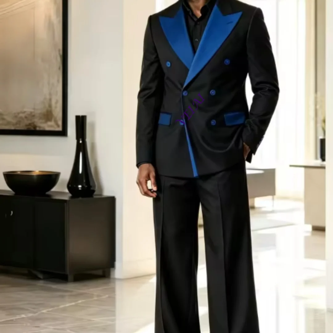 Double Breasted Luxury Men Suit Set Separates 2 Pieces Peak Lapel Blazer with Normal Pants Custom Made For Wedding Prom Party