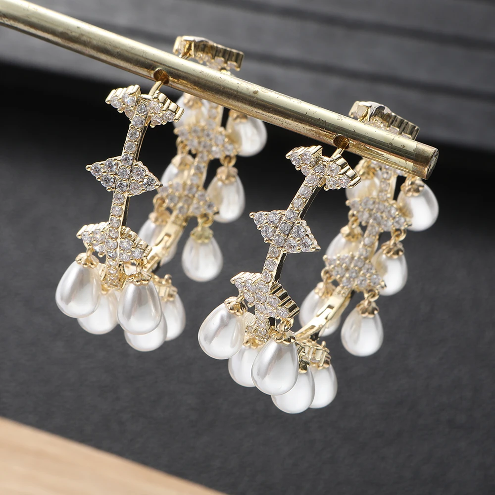 

Famous Imitation Pearl Cubic ZirconiaStud Earrings For Women Fashion Engagement Party Jewelr y Pendientes Mujer Moda A20256