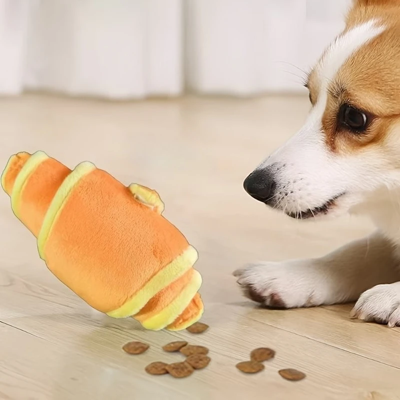 1PC Plush Croissant Dog Toy for Small To Medium Dogs, Happy and Intelligent Pet Game