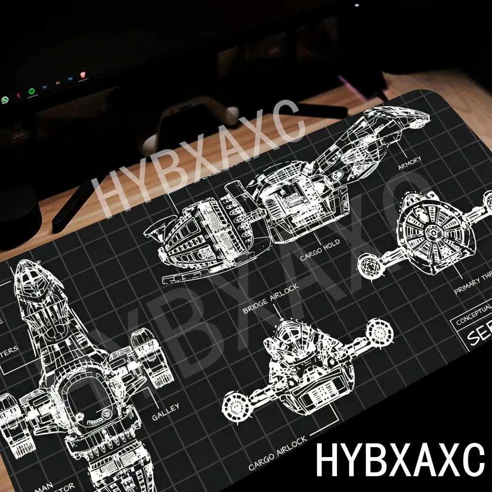 

HYBXAXC Black Grid Spaceship Blueprint Mouse Pad Non-Slip Waterproof Desk for Sci-Fi Lovers Extended Gaming Pad for PC & Laptop