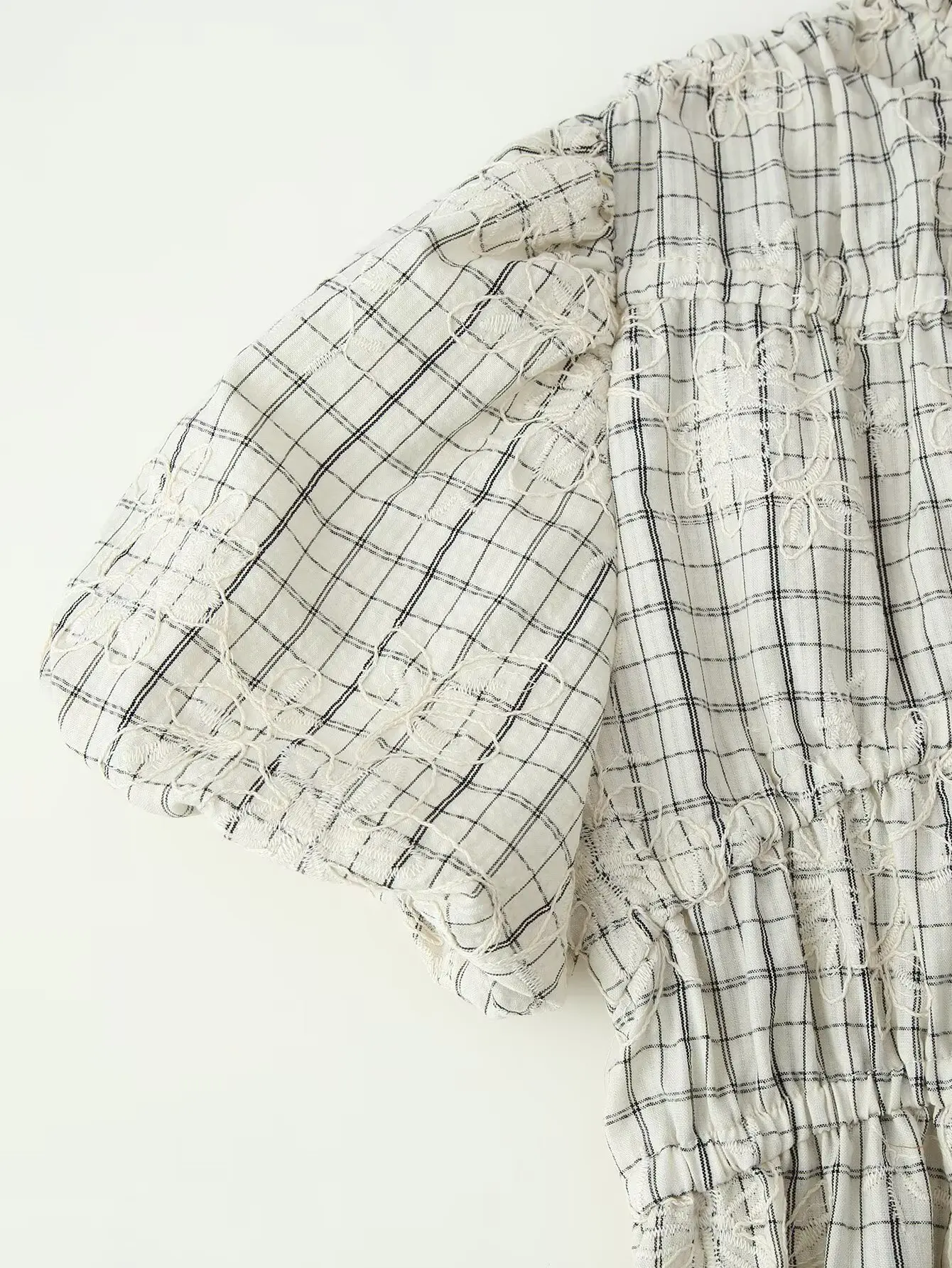 Spring Plaid Embroidered Bow Short Sleeve Blouse Tops and A-line Side Zipper Skirt Women Casual Office Lady Daily Commuting Set