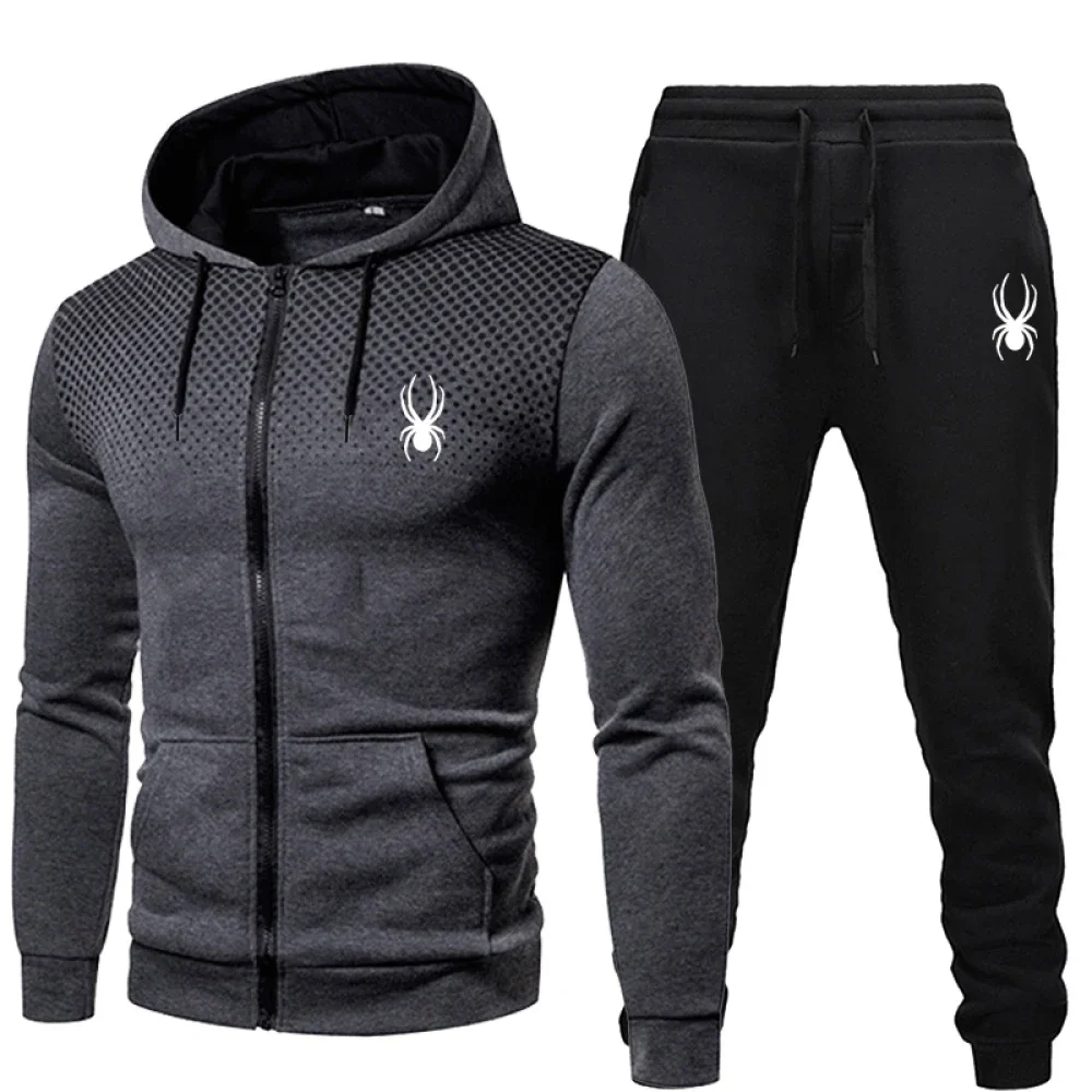 Two piece men\'s sports suit, jogging suit, sports suit, hooded sweatshirt, zipper sweatshirt+sports pants, autumn and winter men