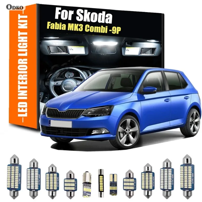

For Skoda Fabia MK3 Combi 9Pcs Canbus LED Bulb Car Interior Light Kit Hatchback Combi Car Lights Signal Lamp