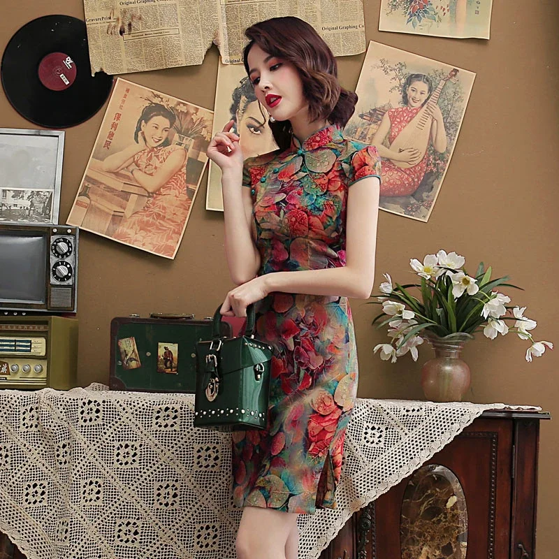 Black Red Nightingale Chinese Cheongsam Dress Stretch Cotton And Linen Chipao 5xl 4xl Sexy Traditional Vintage Qipao