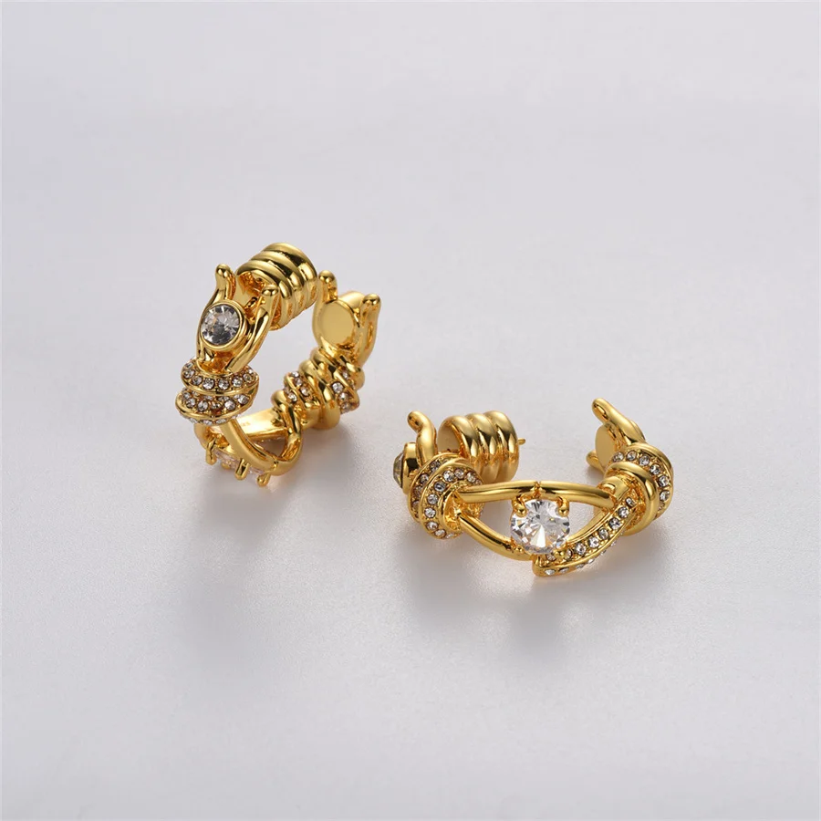 French Precision Metal Hollowed Out Three-Dimensional Zircon Earrings Light Luxury High-End Quality Trendy Brand Charm Jewelry