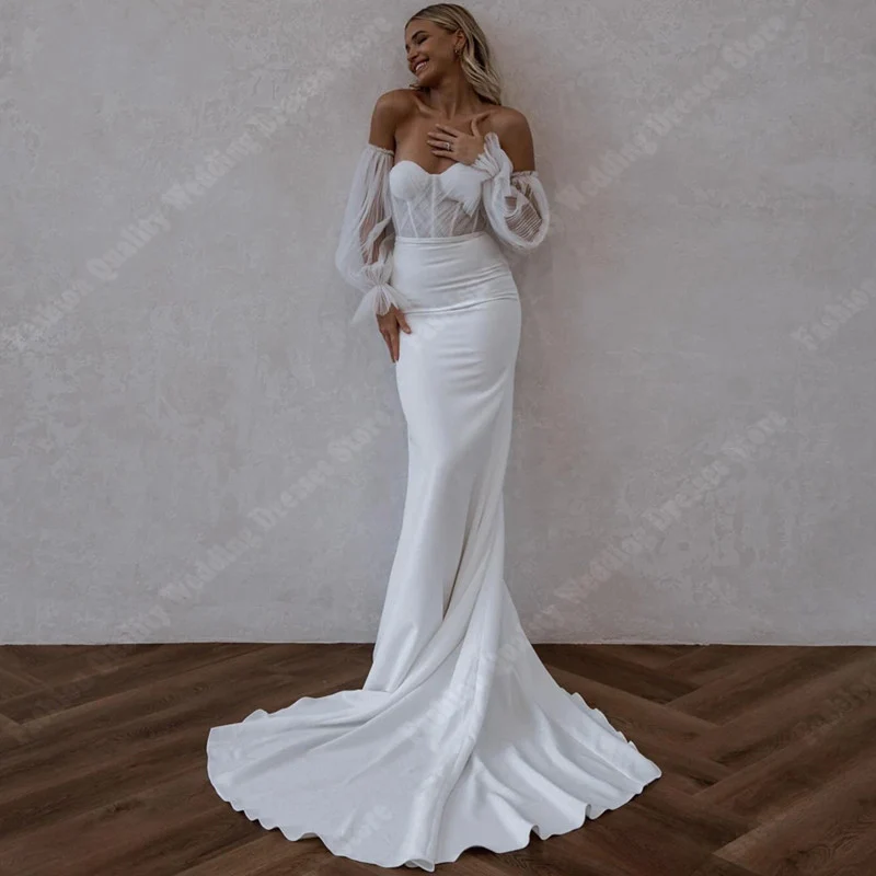 Beautiful Shining Satin Wedding Dresses New Off The Shoulder Lady Robes 2024 Fascinating Wrap Buttocks Women Vestidos De Novia