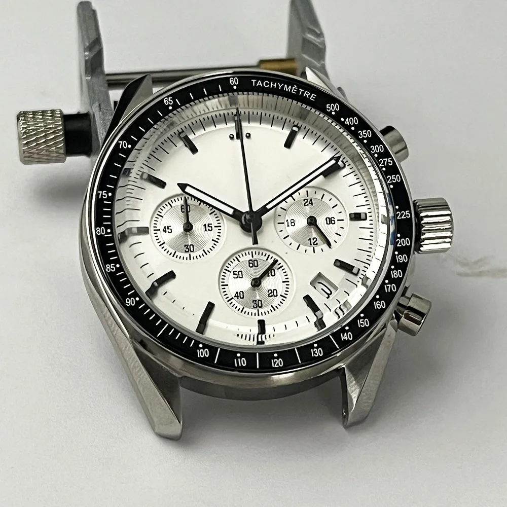 

39.8MM chronograph automatic calendar VK63 movement thick transparent mirror men's wristwatch without steel strap