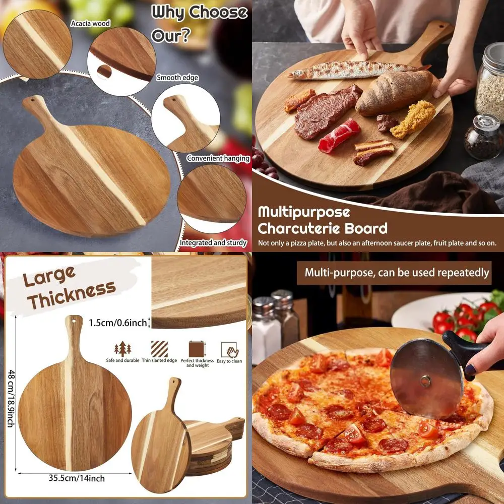 

Круглые разделочные доски из дерева акации, толщина 0,6 дюйма, мясные доски с ручкой, большое деревянное разделочное весло для резки