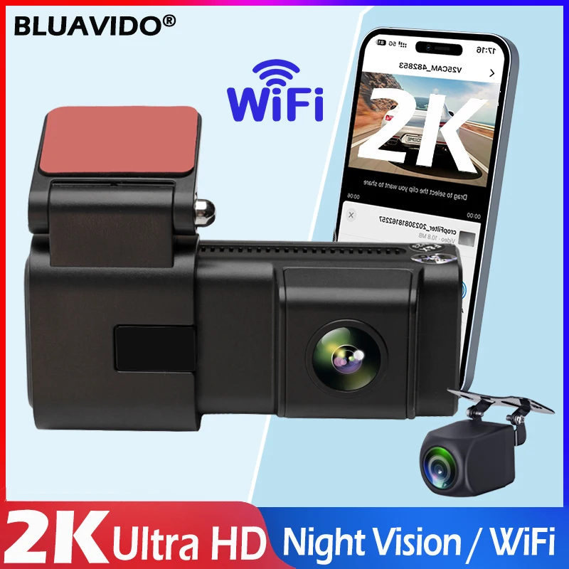 2K Front 1080P Rear Dual Camera Dash Cam with WiFi, Gravity Sensor, Loop Recording, Night Vision, and 24H Parking Monitor