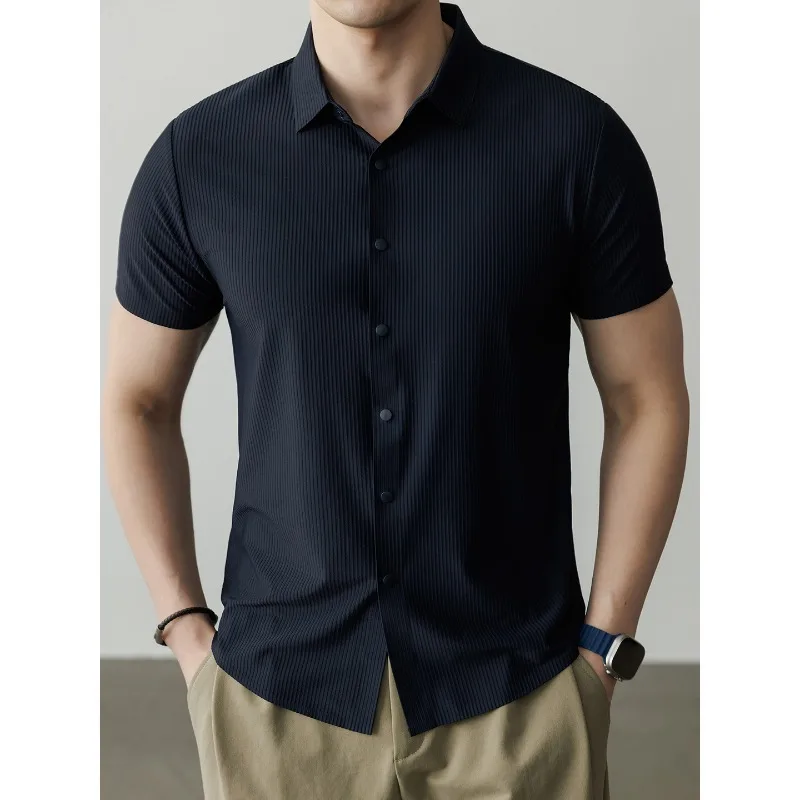 

Men's Short Sleeve Dress Shirt Solid Color Turn-down Collar Business Casual Slim Fit Summer Breathable Blend Top
