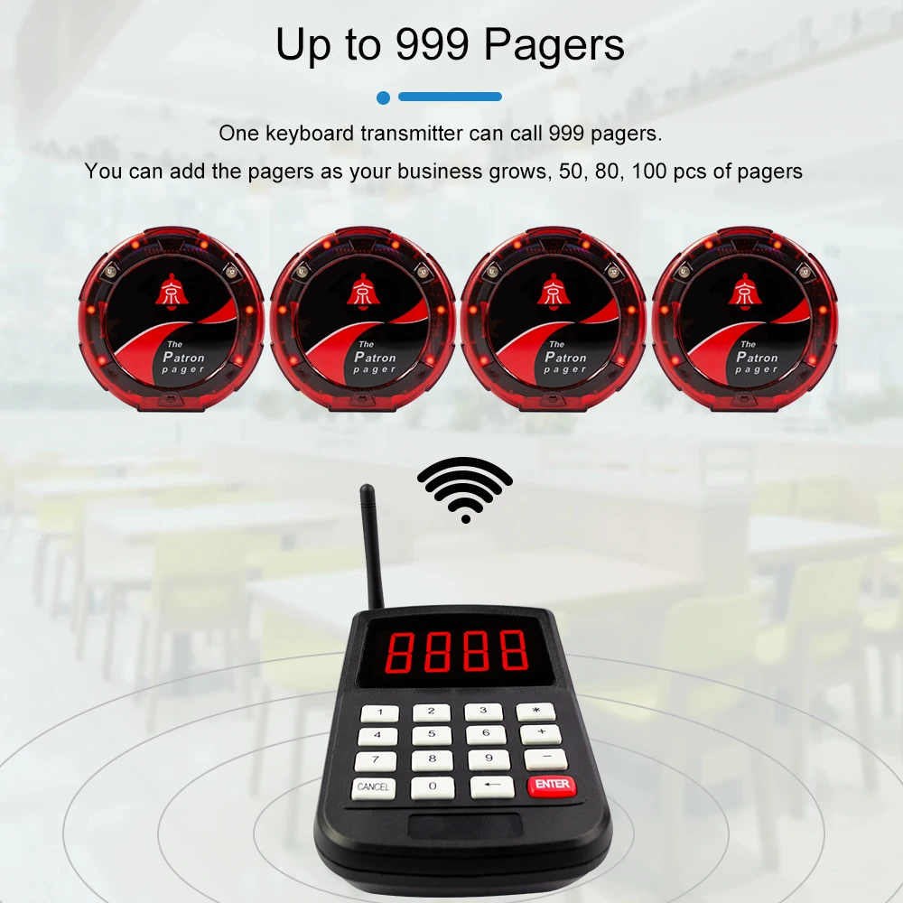 JINGLE BELLS Wireless Restaurant Waiter Coaster Paging System 1 Keyboard 10 Pagers 1 Charger Calling Queueing Service Buzzer