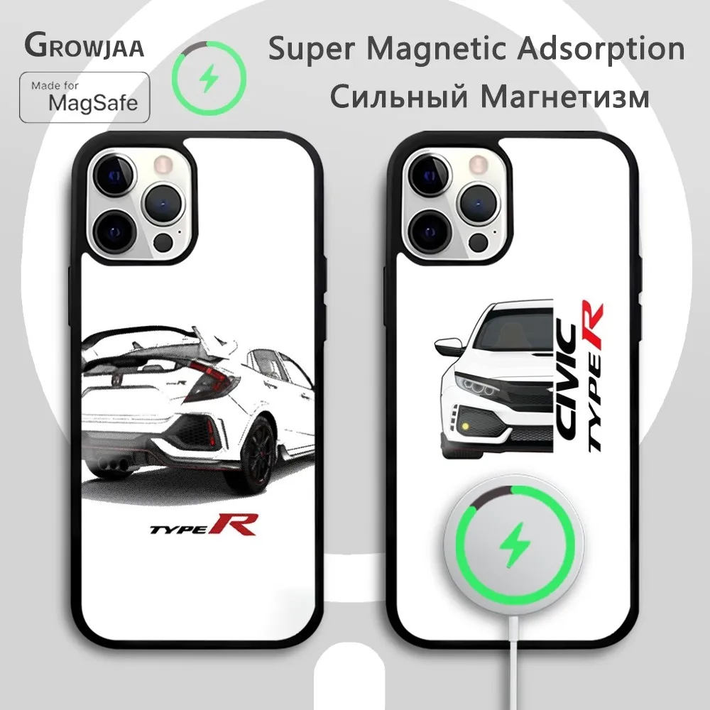 J-JDM Type R Civic Sport Car Phone Case For iPhone 16 15 14 13 12 11 Pro Max Plus Mini New Magsafe Mirror Wireless Magnetic Cove