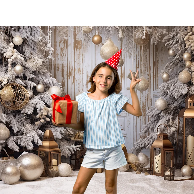 Bonvvie Christmas Photography Backdrop Interior Vintage Door Gift Xmas Tree Family Party Children Portrait Background Photocall