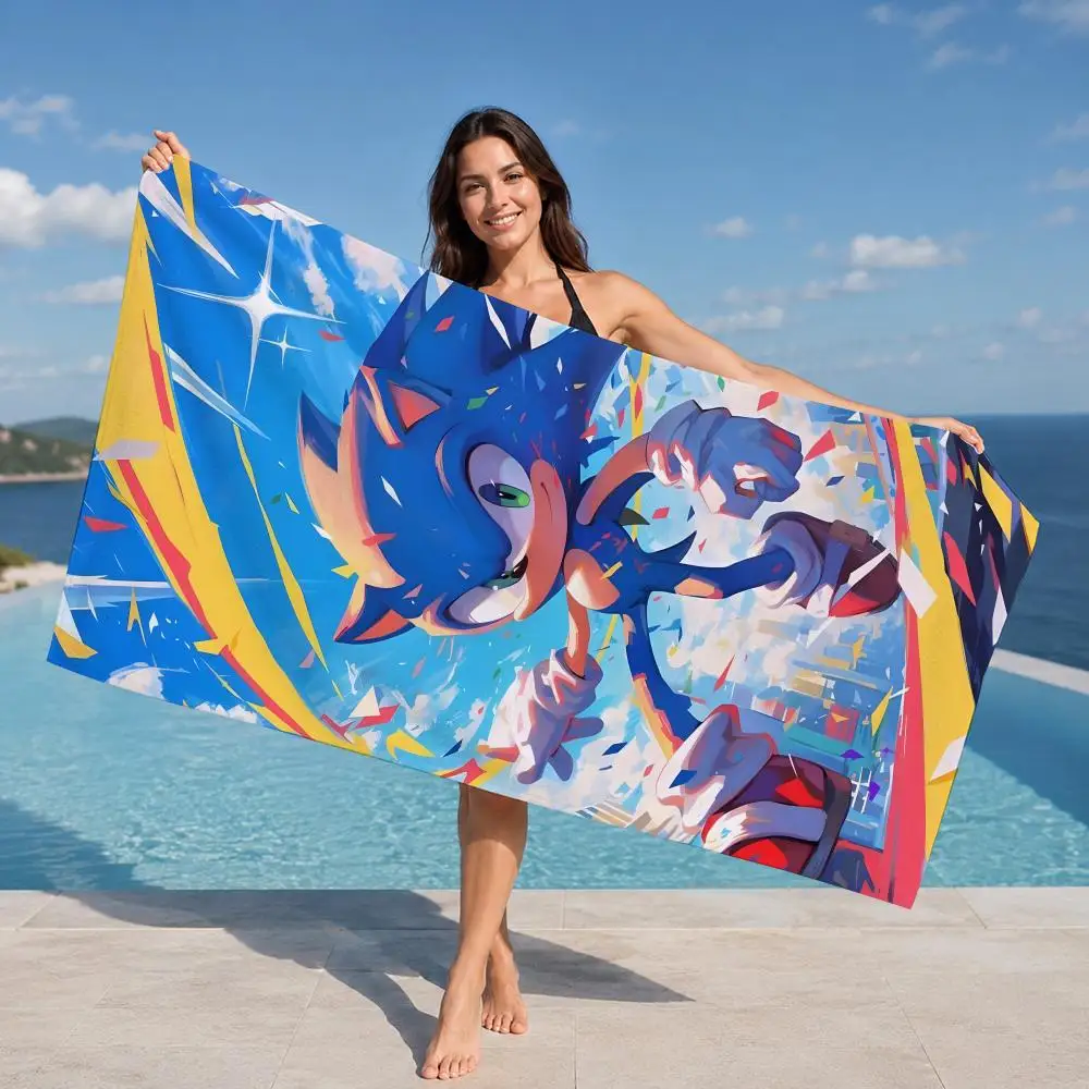 Anime S-Sonic The Hedgehog Towel ultra-fine fiber quick drying absorbent towel, beach swimming vacation beach towel