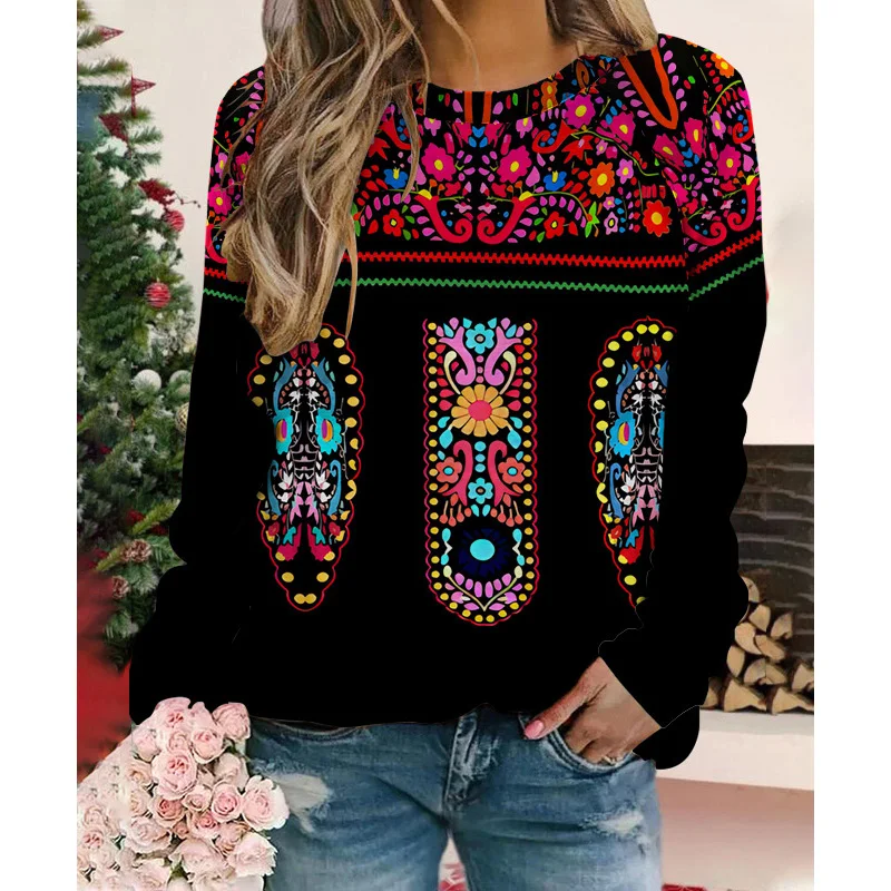 

Ethnic Style Mexican Floral Sweatshirts 3D Print Women Y2K Hoodies Long Sleeve Hoodie Oversized Pullovers Woman Tops Clothing