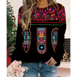 Ethnic Style Mexican Floral Sweatshirts 3D Print Women Y2K Hoodies Long Sleeve Hoodie Oversized Pullovers Woman Tops Clothing