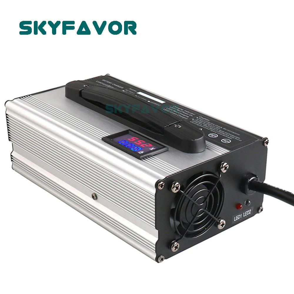 Chargeur de batterie au lithium automatique intelligent personnalisé, affichage LED, films au lithium, chargeurs d'ion, 48V, 15A, 12S, 50.4V, 13S, 54.6V