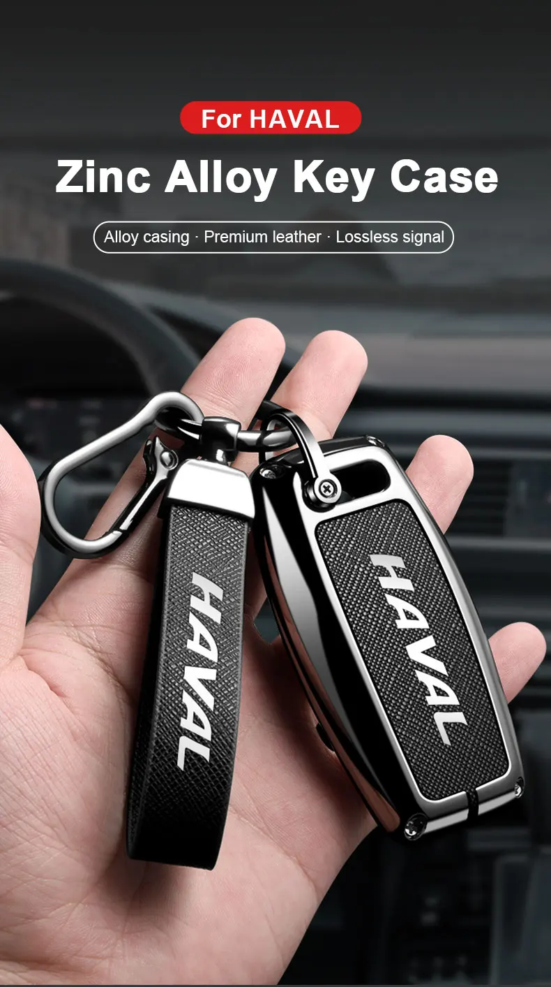 Fernbedienungs-Autoschlüsselhülle aus Leder für Great Wall Haval Jolion H9 H6 F7 F7X F7H H7 H8 GMW Dargo mit Metallhülle und Schlüsselanhänger – Detail 2