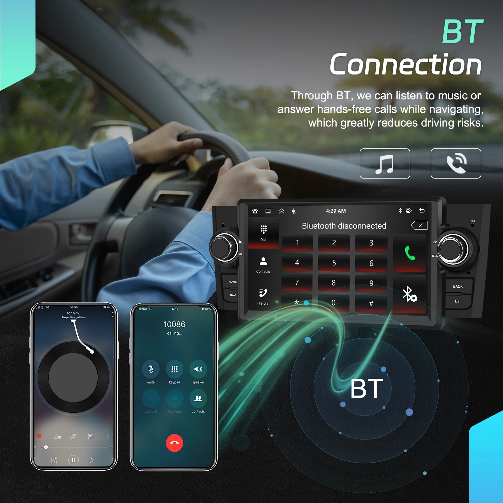 Podofo 9-Zoll Carplay 2Din Autoradio für Fiat Punto 2005-2009 Linea 2007-2011 Android Auto Multimedia-Player GPS-Navigation WiFi FM/RDS DSP – Detail 10
